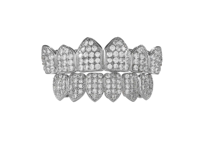 Rhodium Plated Micro Pave Top and Bottom Grillz